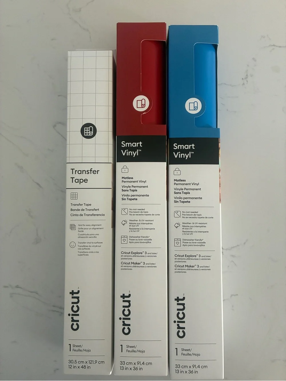 Cricut Smart Vinyl & Transfer Tape Bundle, 2 Permanent Vinyl Rolls- NIB